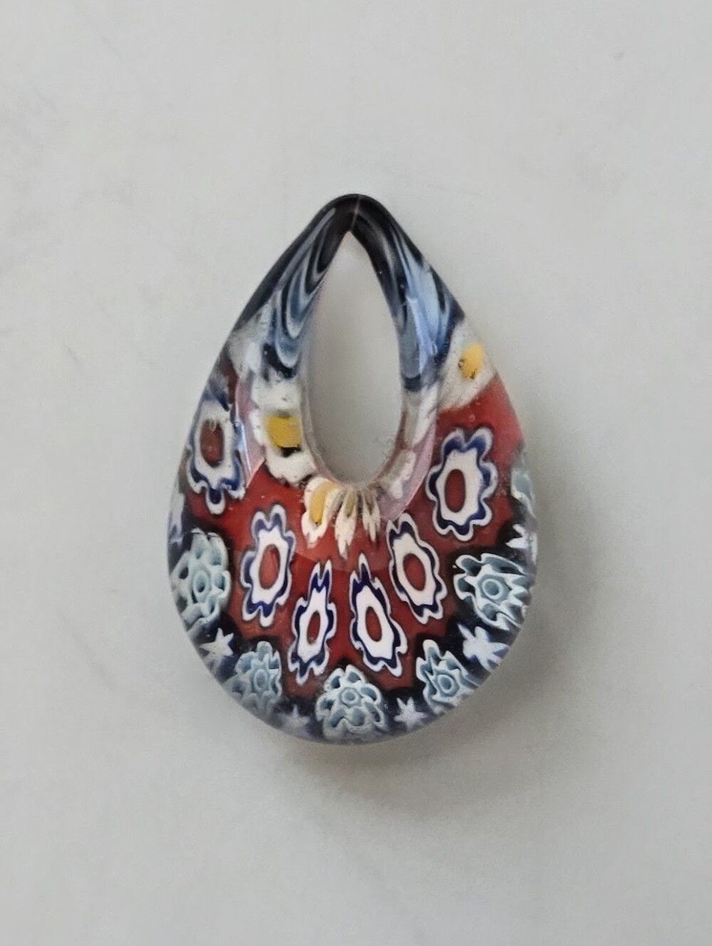 Authentic Murano Italy Glass Millefiori Hollow Teardrop Pendant